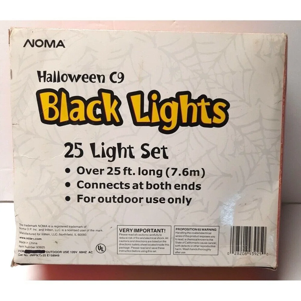 NOMA Halloween C9 Black Lights 25 Light Set Outdoor Purple Glow 25ft String